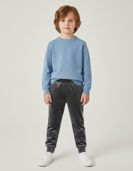 Pantalon Velours Gris Jogging Rayures Blanches Enfant