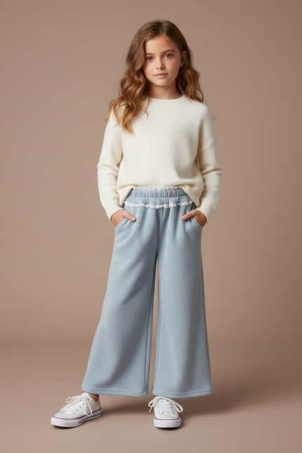 Pantalon Velours Large Bleu Clair Enfant Doux