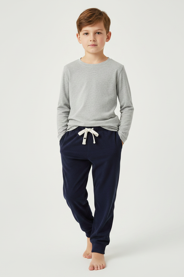 Pantalon Velours Bleu Marine Côtelé Ample Enfant Cordon - Cordé