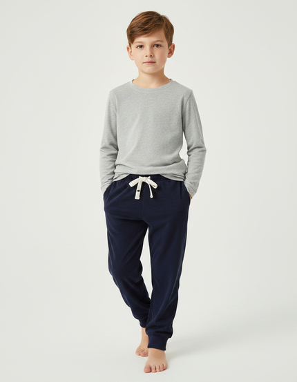 Pantalon Velours Bleu Marine Côtelé Ample Enfant Cordon - Cordé