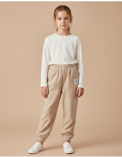 Pantalon Velours Côtelé Beige Ample Enfant Confortable - Cordé