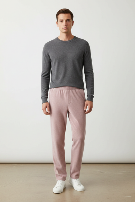 Pantalon Velours Rose Côtelé Droit Décontracté Homme - Cordé