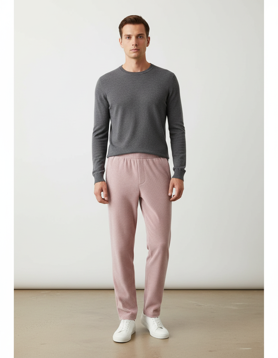 Pantalon Velours Rose Côtelé Droit Décontracté Homme - Cordé