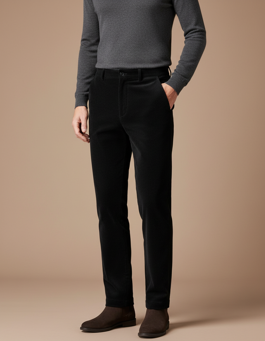 Pantalon Velours Homme Senior - Noir Cordé