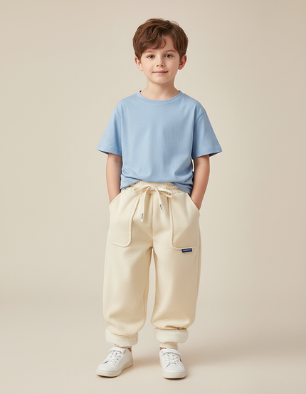 Pantalon Velours Crème Doublé Chaud Décontracté Enfant - Beige Cordé