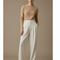 Pantalon Velours Crème Ample Taille Haute Plissé Femme - Blanc