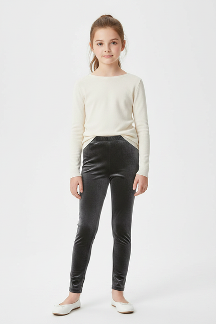 Pantalon Velours Gris Slim Uni Enfant Doux