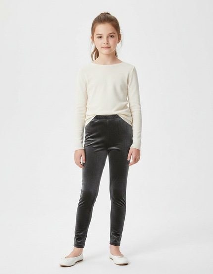 Pantalon Velours Gris Slim Uni Enfant Doux