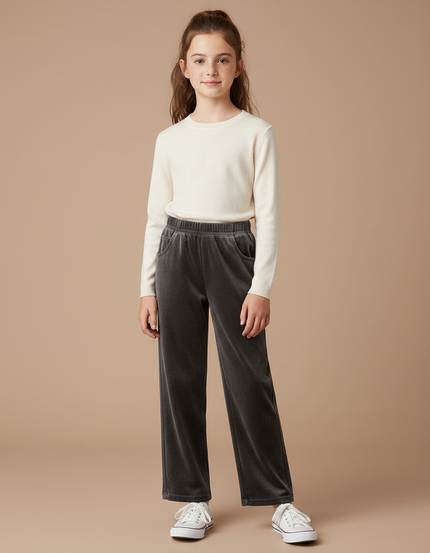 Pantalon Velours Gris Droit Ample Décontracté Enfant