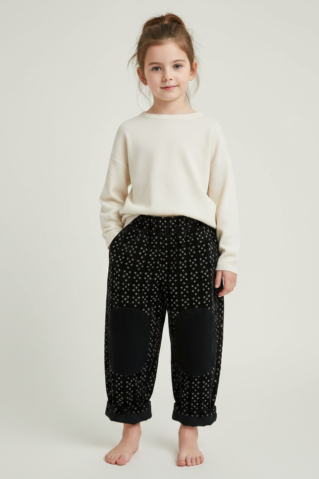 Pantalon Velours Noir Ample Imprimé Genouillères Enfant