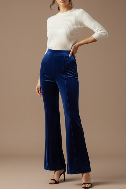 Pantalon Velours Flare Femme - Bleu
