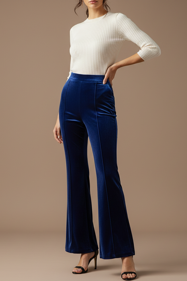 Pantalon Velours Flare Femme - Bleu