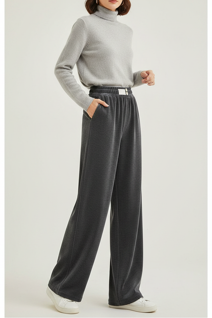 Pantalon Velours Gris Ample Chaud Décontracté Femme