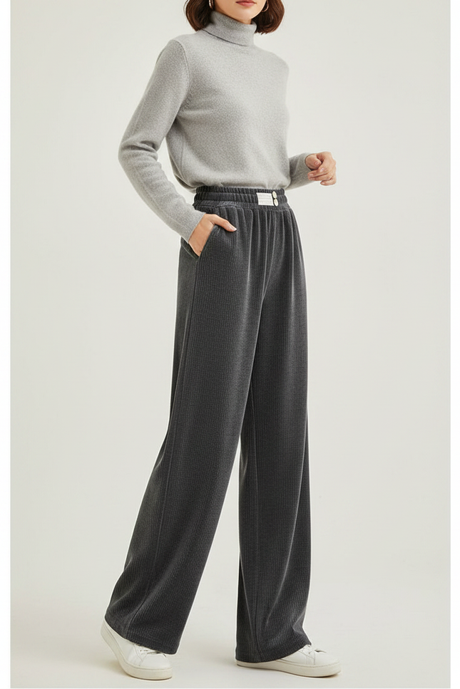 Pantalon Velours Gris Ample Chaud Décontracté Femme