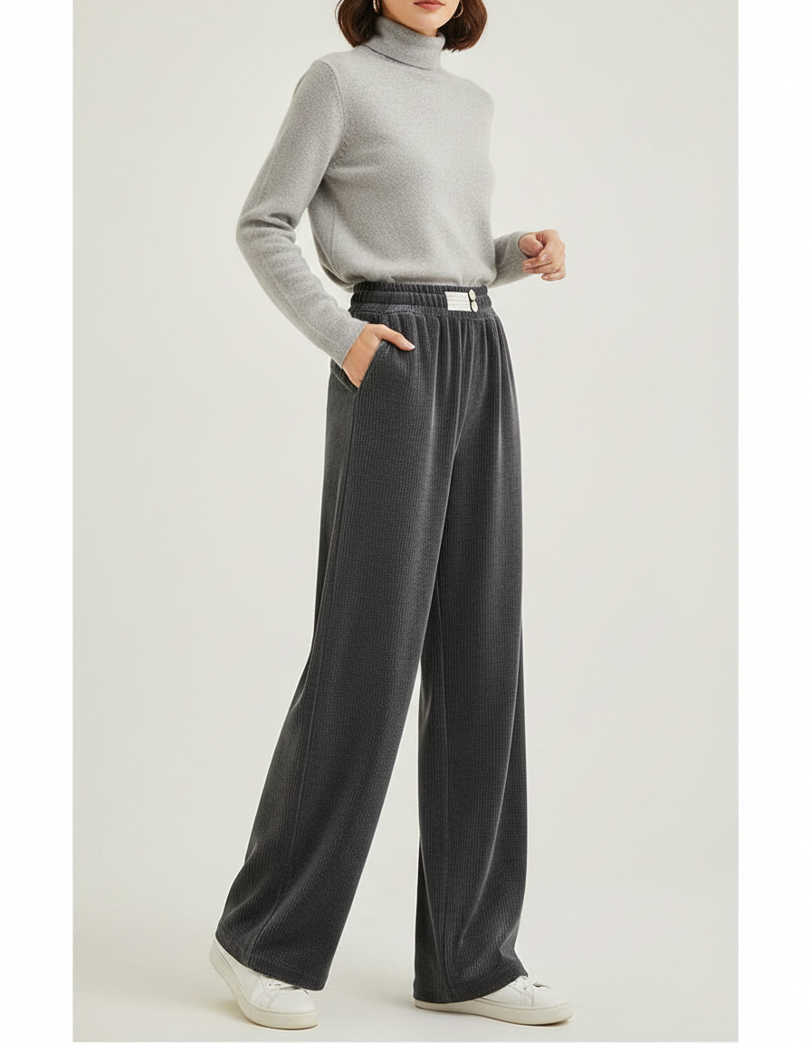 Pantalon Velours Gris Ample Chaud Décontracté Femme