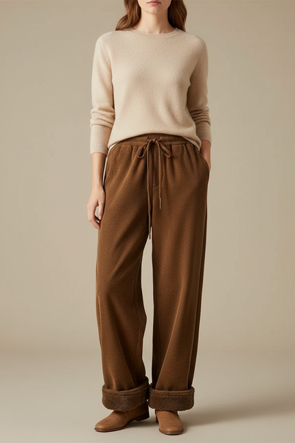 Pantalon Velours Marron Ample Doublé Chaud - Cordé