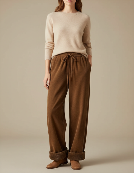 Pantalon Velours Marron Ample Doublé Chaud - Cordé