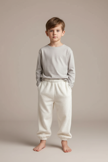 Pantalon Velours Enfant Beige Doux Ample Chaud - Molleton