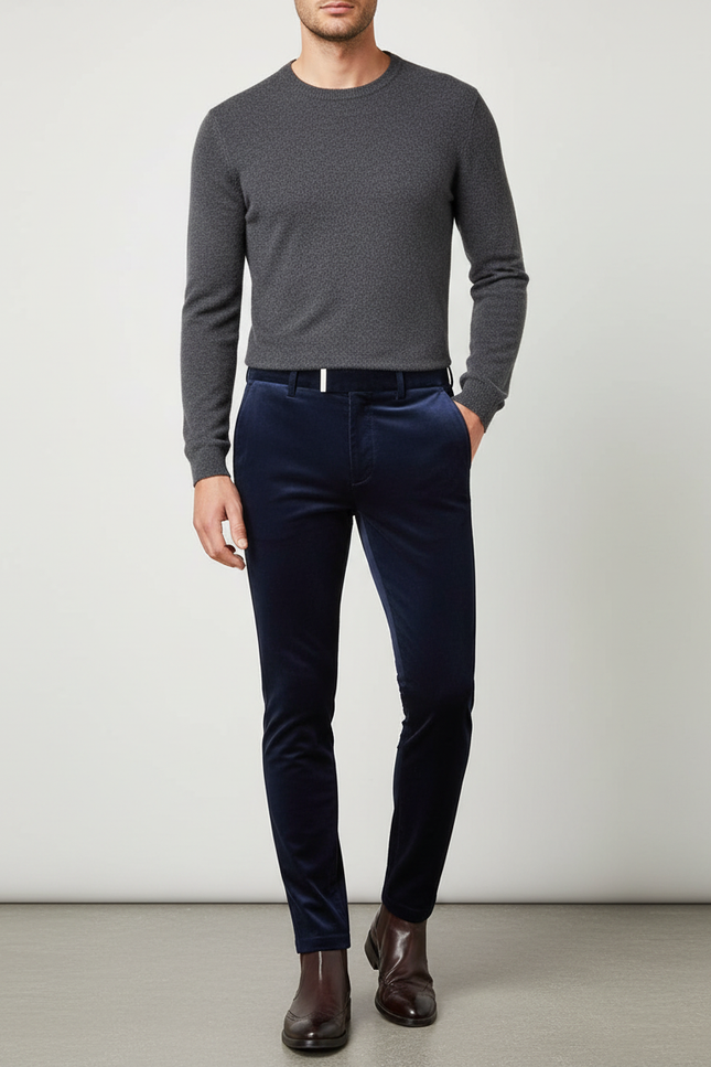 Pantalon Velours Bleu Marine Slim Élégant Homme
