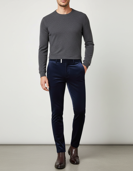 Pantalon Velours Bleu Marine Slim Élégant Homme