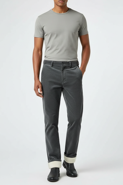 Pantalon Velours Côtelé Gris Décontracté Doublé Homme - Cordé