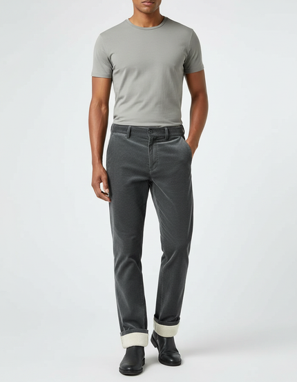 Pantalon Velours Côtelé Gris Décontracté Doublé Homme - Cordé