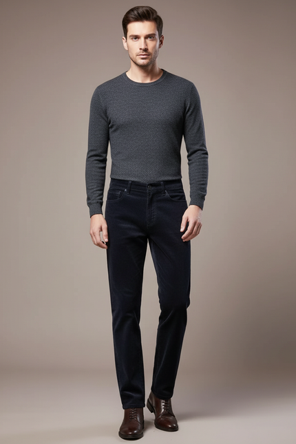 Pantalon Velours Cotelé Homme Noir - Marine Cordé