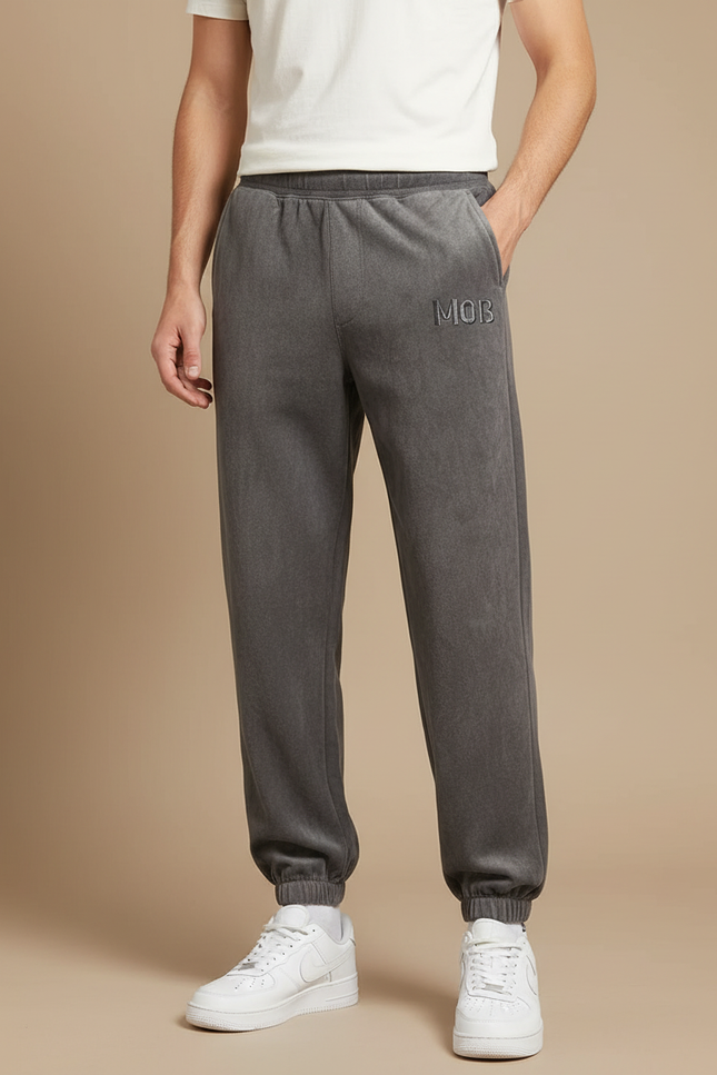 Pantalon Velours Gris Délavé Ample Sport Décontracté - Molleton