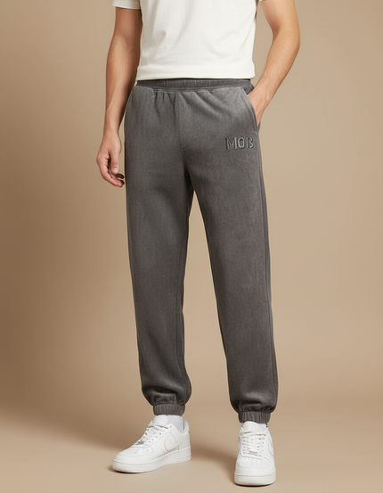 Pantalon Velours Gris Délavé Ample Sport Décontracté - Molleton