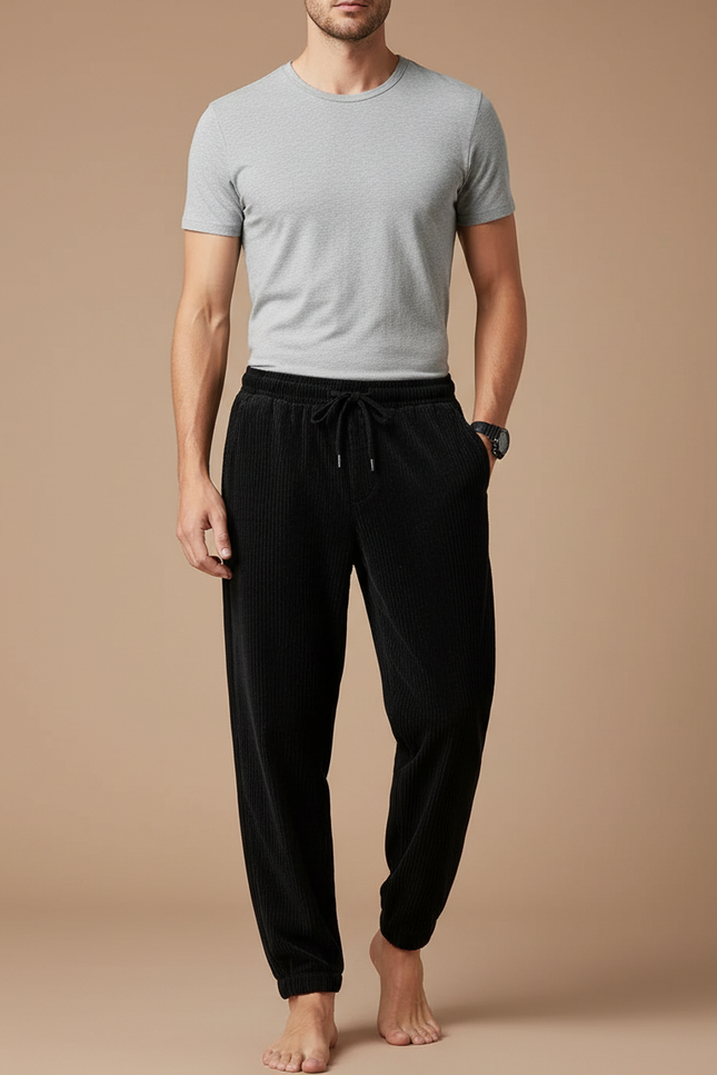 Pantalon Velours Homme Taille Réglable - Noir Cordé