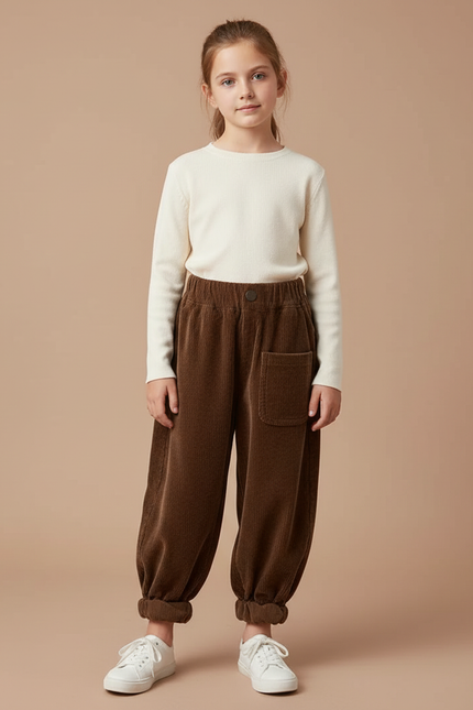 Pantalon Velours Marron Côtelé Ample Enfant - Cordé