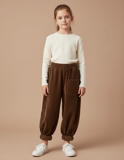 Pantalon Velours Marron Côtelé Ample Enfant - Cordé