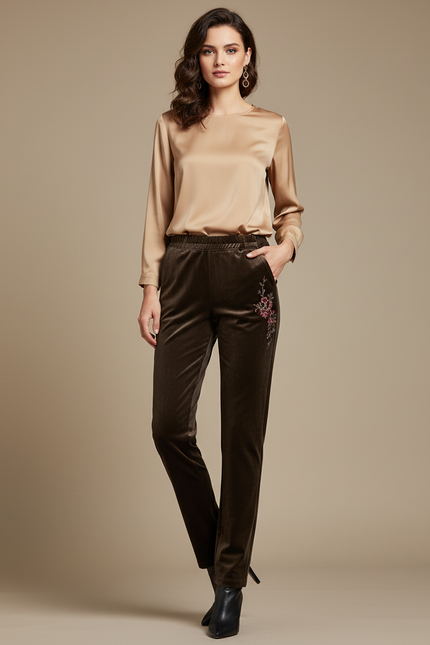 Pantalon Fuseau Velours Femme - Marron