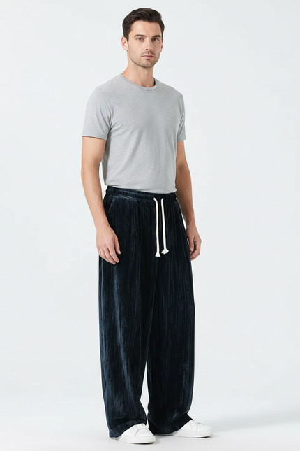 Pantalon Velour Homme Large - Marine Velours