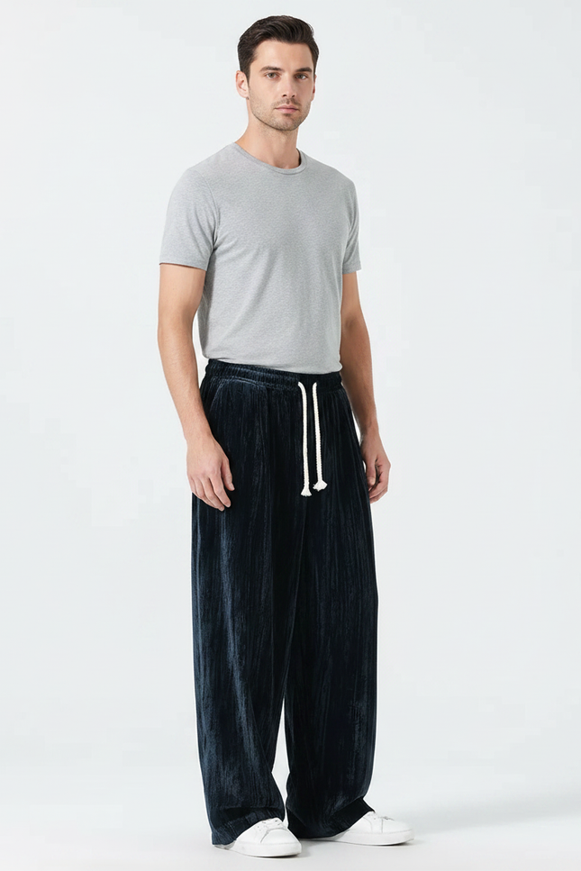 Pantalon Velour Homme Large - Marine Velours
