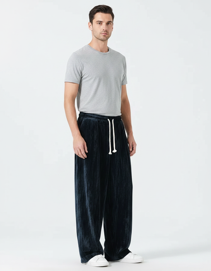 Pantalon Velour Homme Large - Marine Velours