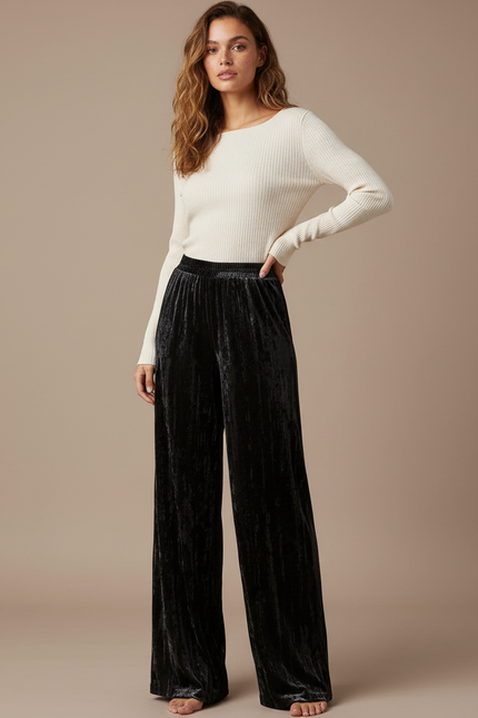 Pantalon Velours Noir Ample Drapé Femme