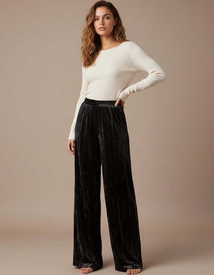Pantalon Velours Noir Ample Drapé Femme