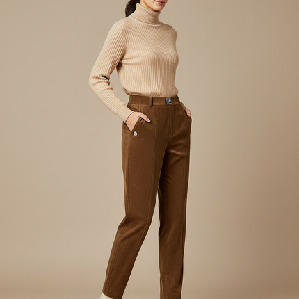 Pantalon Fuseau Velours Chasse - Marron Cordé
