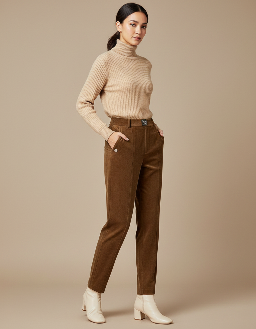 Pantalon Fuseau Velours Chasse - Marron Cordé