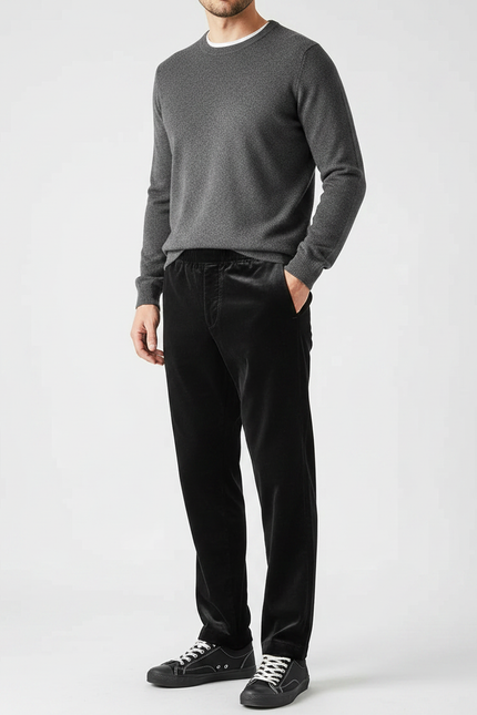 Pantalon Velours Noir Droit Homme Élégant Décontracté