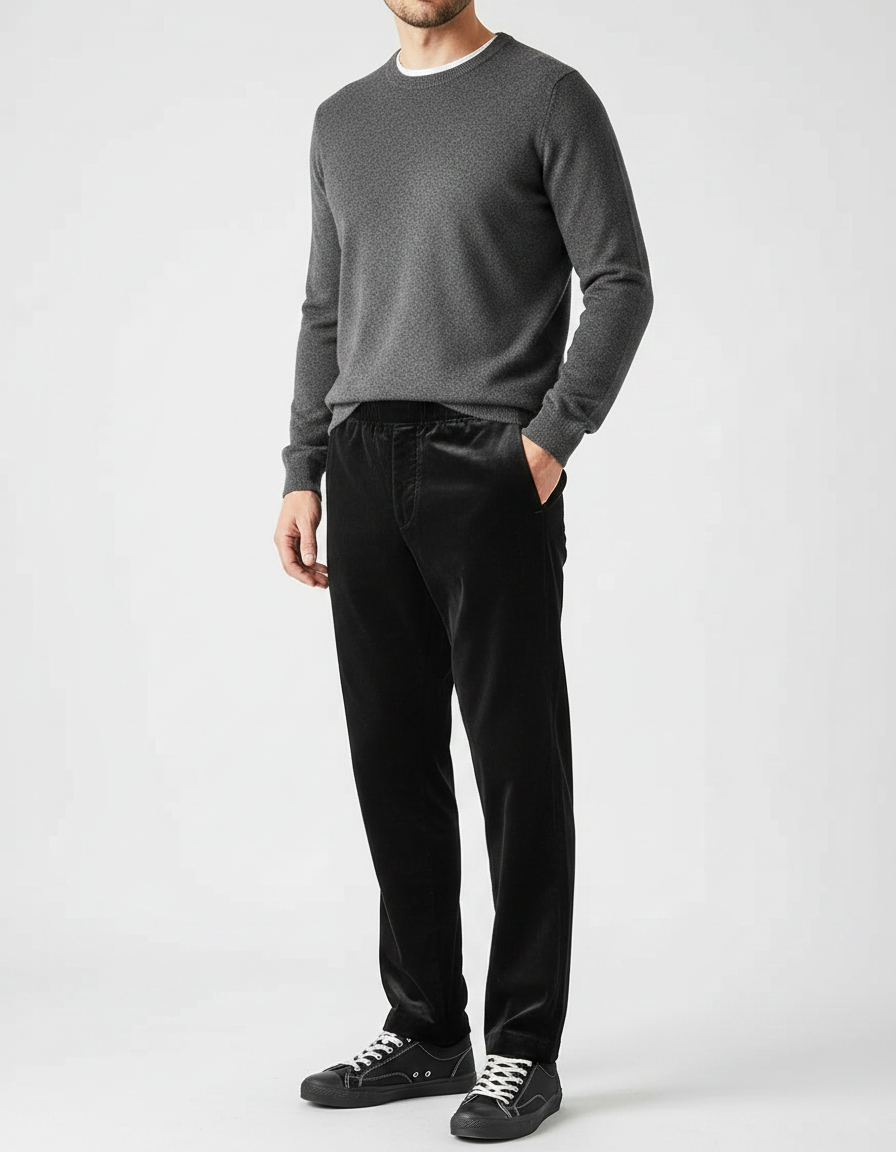 Pantalon Velours Noir Droit Homme Élégant Décontracté