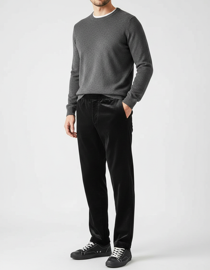 Pantalon Velours Noir Droit Homme Élégant Décontracté