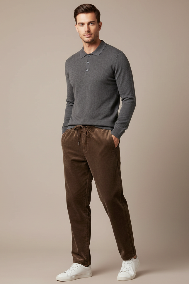 Pantalon Velours Marron Côtelé Droit Homme Confortable - Cordé