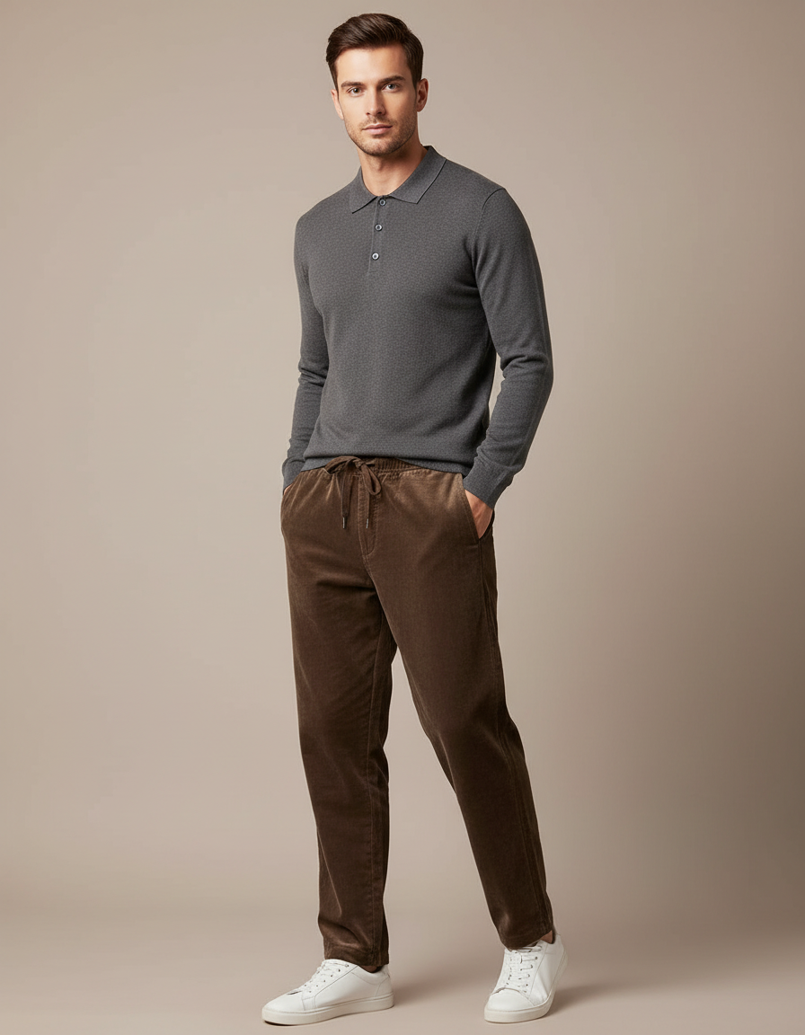 Pantalon Velours Marron Côtelé Droit Homme Confortable - Cordé