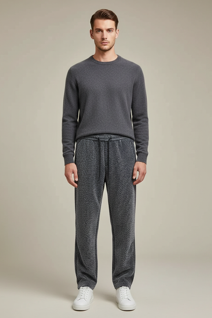 Pantalon Velours Gris Rayé Décontracté Homme