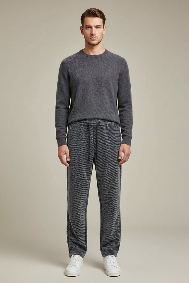 Pantalon Velours Gris Rayé Décontracté Homme