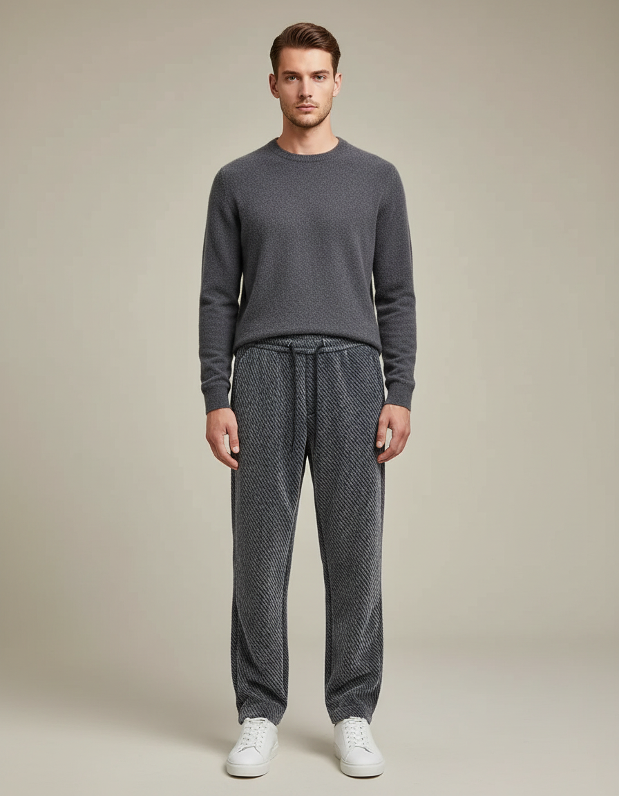Pantalon Velours Gris Rayé Décontracté Homme