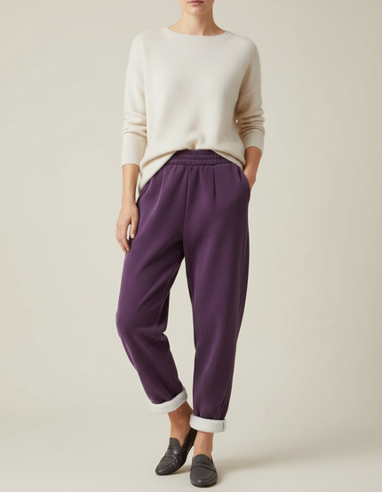 Pantalon Velours Violet Côtelé Doublé Polaire Ample - Cordé