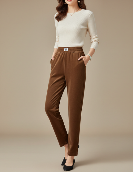 Pantalon Femme Velours Cotelé Fin - Marron Cordé
